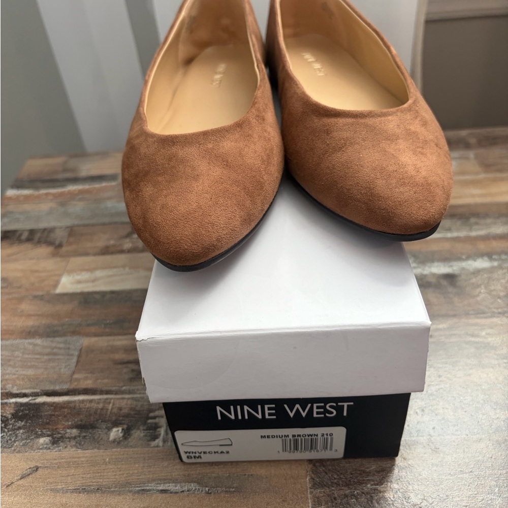 Nine West Tan Suede Rounded-Toe Ballet Flats